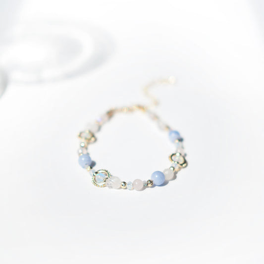 For Manifestation & Growth and Happiness Women's Beaded Bracelet with Opal, Blue Lace Agate, Moonstone and Rose Quartz