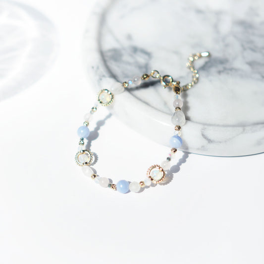 For Manifestation & Growth and Happiness Women's Beaded Bracelet with Opal, Blue Lace Agate, Moonstone and Rose Quartz