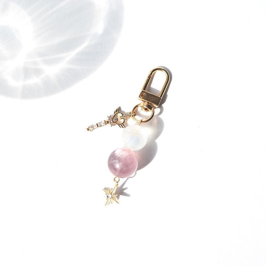 Crystal Charm Keychain for Emotional Balance and Positivity with Pink Lepidolite and Moonstone
