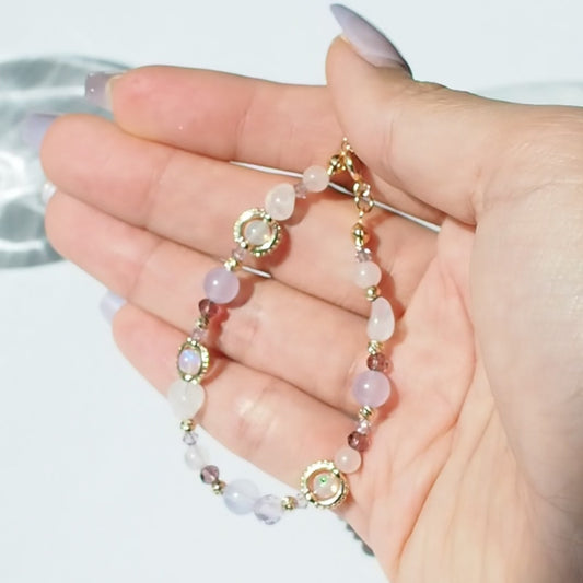 For Manifestation & Growth and Happiness Women's Beaded Bracelet with Opal, Lavender Amethyst, Moonstone and Rose Quartz