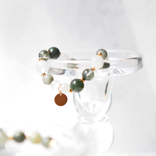 For Tranquility and Protection Beaded Bracelet with Green Line Jasper and Jade