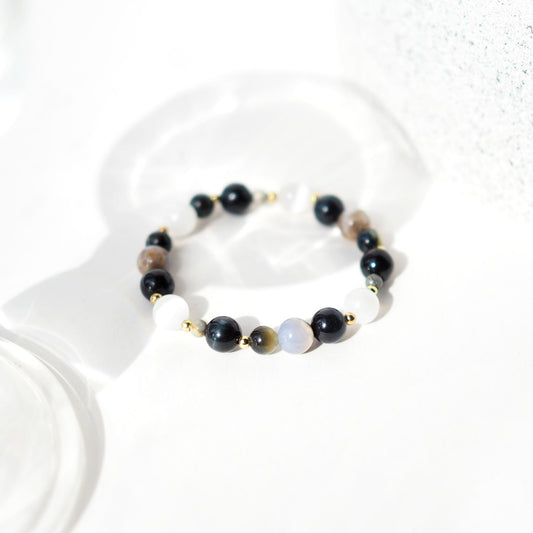 For Confidene and Sucess Women's Beaded Bracelet Blue Tiger Eye, Blue Lace Agate and Selenite