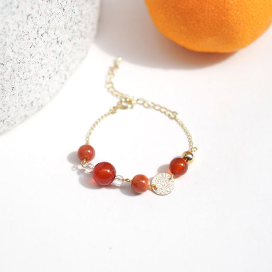 For Abundance & Luck Women's Chained Bracelet with Red Agate, Orange Jade and Clear Quartz