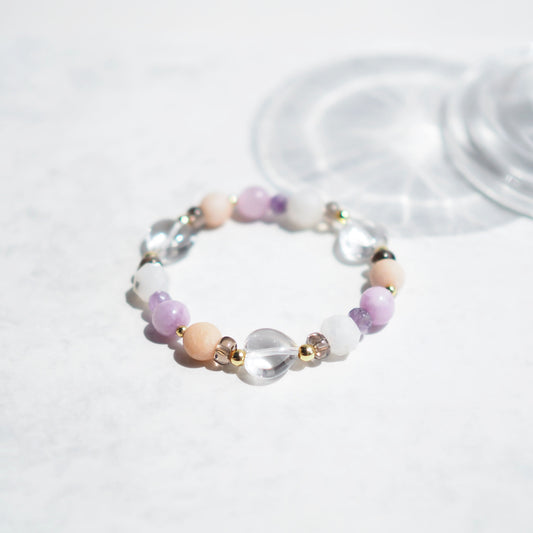 Women's Beaded Bracelet for Self-love Kunzite, Amethyst, Moonstone, Clear Quartz and Smoky Quartz