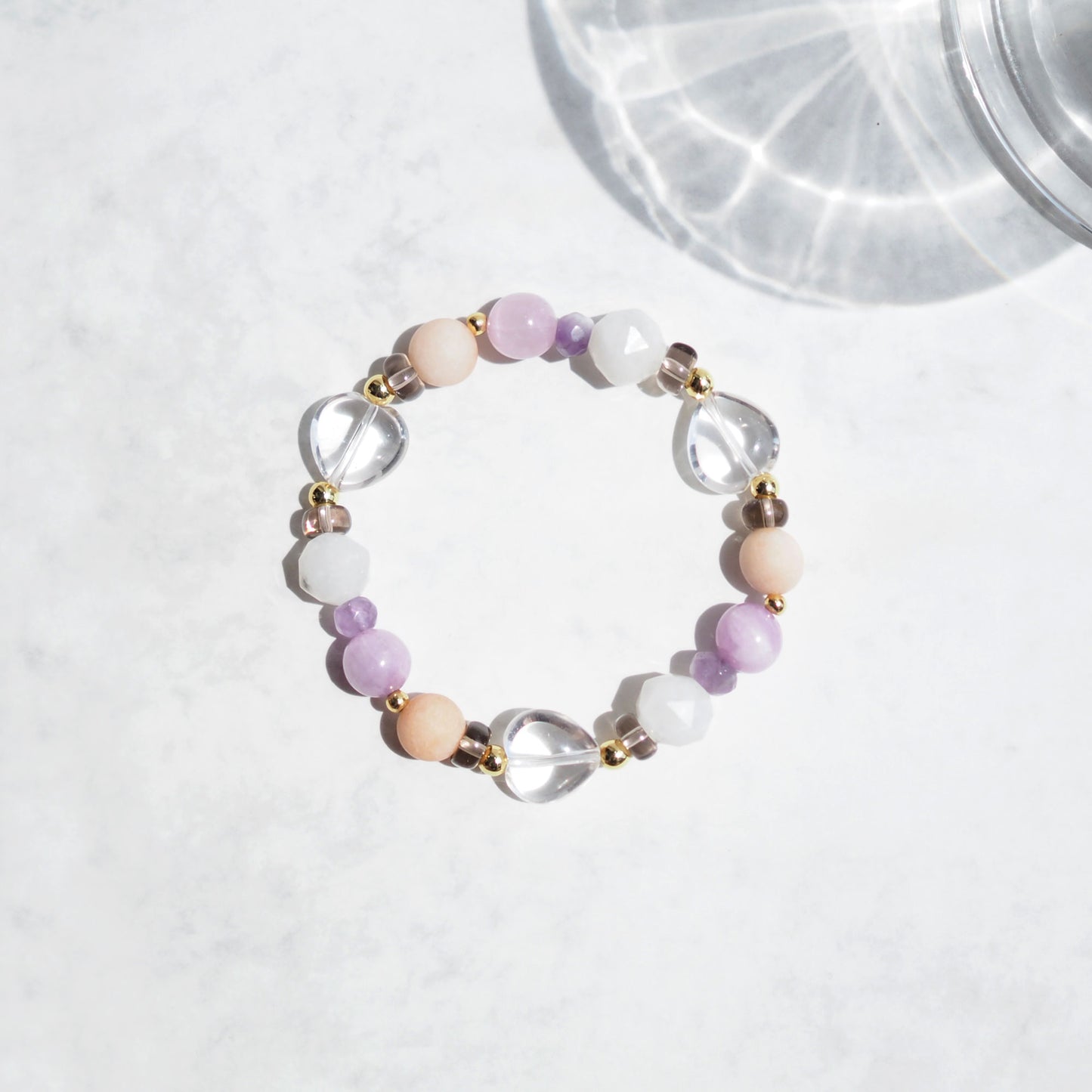 Women's Beaded Bracelet for Self-love Kunzite, Amethyst, Moonstone, Clear Quartz and Smoky Quartz