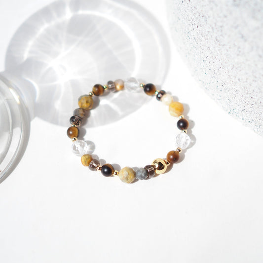 For Manifestation & Success Women's Beaded Bracelet with Bumblebee Jasper, Tiger's Eye, Smoky Quartz and Clear Quartz