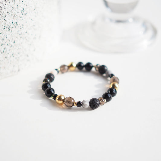 For Strength & Protection Women's Beaded Bracelet with Black Onyx, Lava Stone and Smoky Quartz