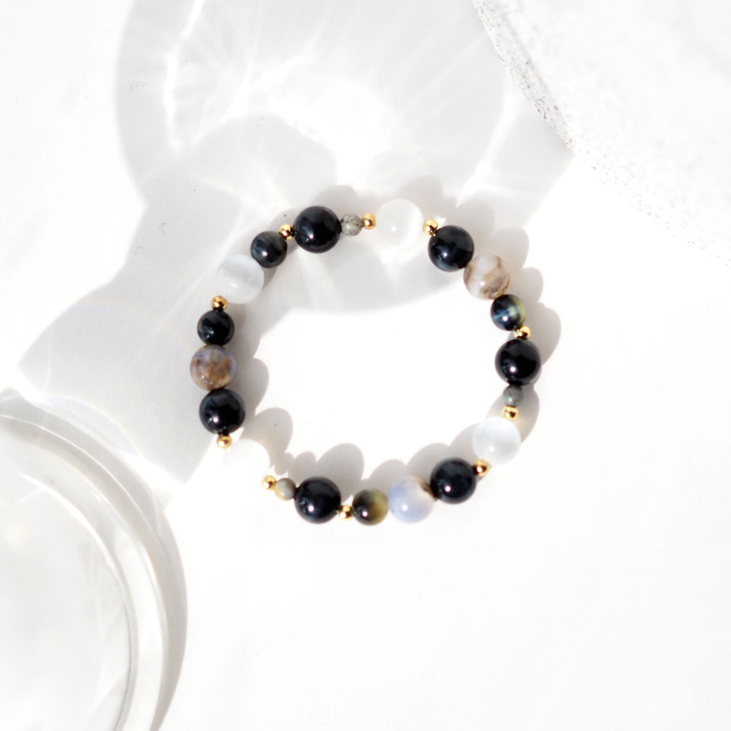 For Confidene and Sucess Women's Beaded Bracelet Blue Tiger Eye, Blue Lace Agate and Selenite