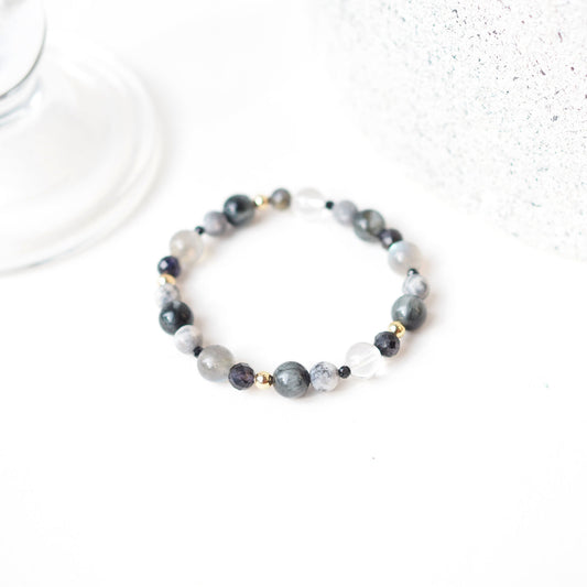 For Protection, Power, Strength and Confidence Women's Beaded Bracelet with Hawk's Eye, Tiger's Eye, Labradorite and Iolite