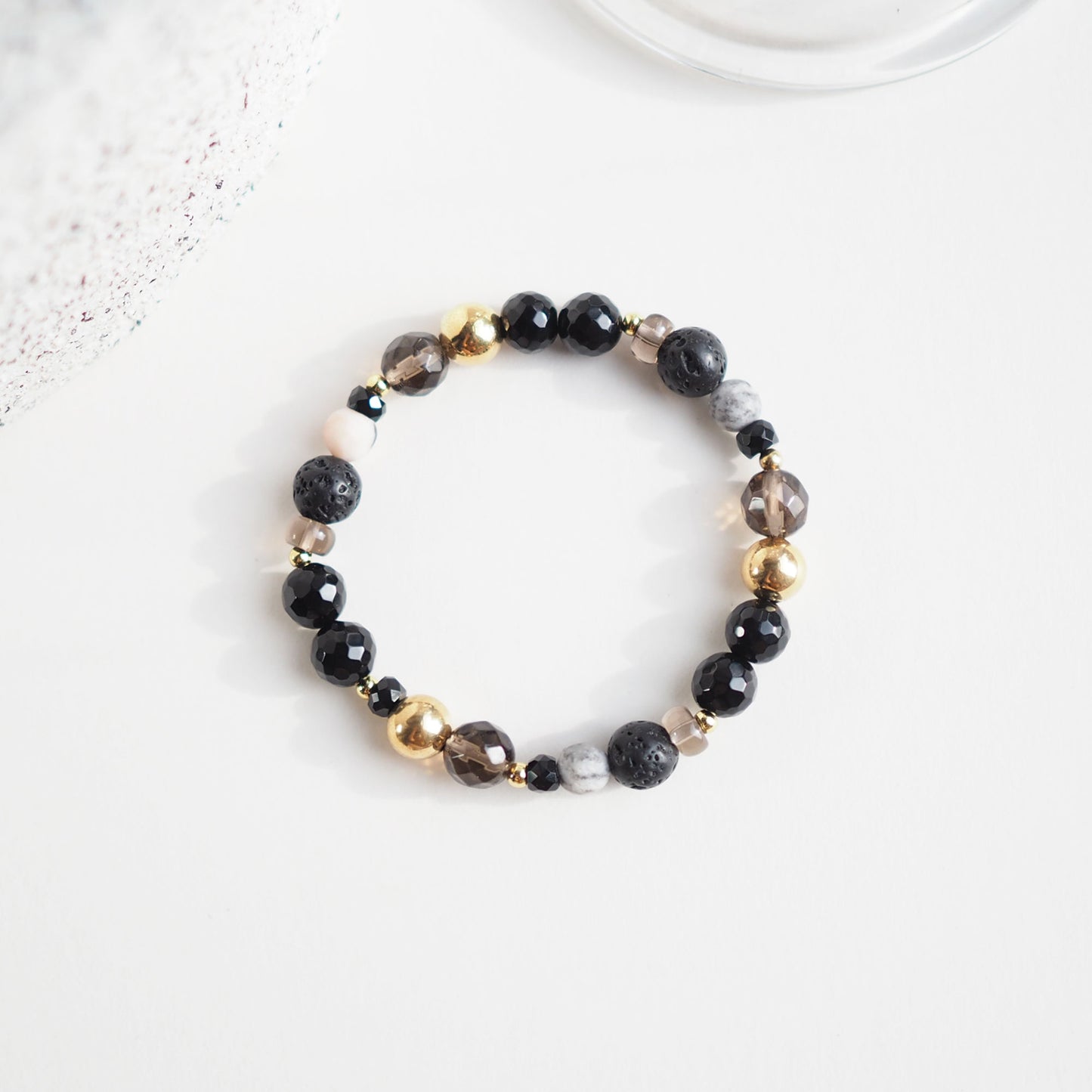 For Strength & Protection Women's Beaded Bracelet with Black Onyx, Lava Stone and Smoky Quartz