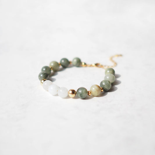 For Tranquility and Protection Beaded Bracelet with Green Line Jasper and Jade