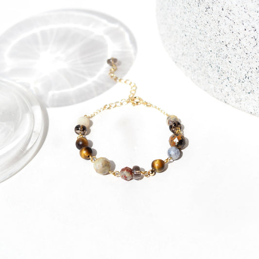 For Manifestation & Success Women's Beaded Bracelet with Bumblebee Jasper, Tiger's Eye, Smoky Quartz and Clear Quartz