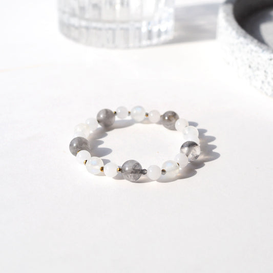 For Growth and Accomplishment Women's Beaded Bracelet Black Rutilated Quartz & Moonstone