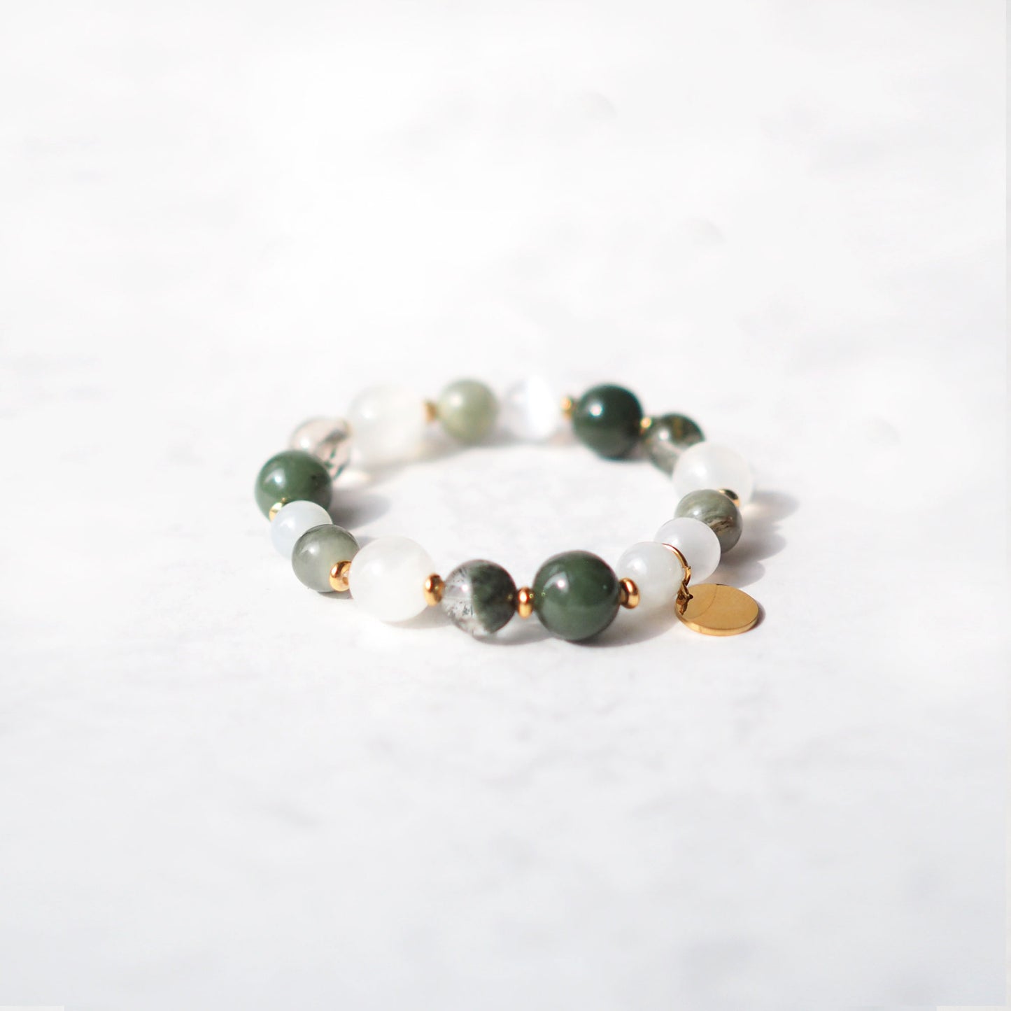 For Tranquility and Protection Beaded Bracelet with Green Line Jasper and Jade