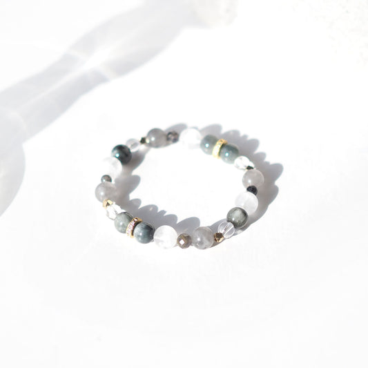 For Protection, Manifestation and Sucess Women's Beaded Bracelet with Hawk's Eye, White Phantom, Black Rutilated Quartz and Iolite