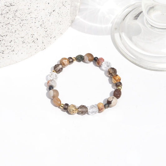 For Growth, Creativity & Manifestation Women's Beaded Bracelet with Picture Jasper, Smoky Quartz, Clear Quartz, Bumblebee Jasper and Rutile Quartz